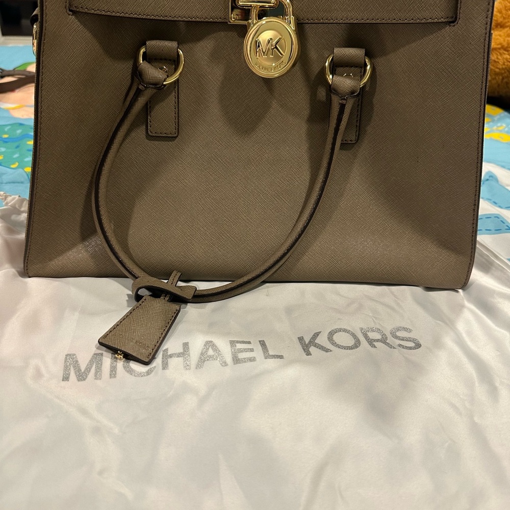 Michael Kors Brown Satchel with Structured Shape and Gold Hardware